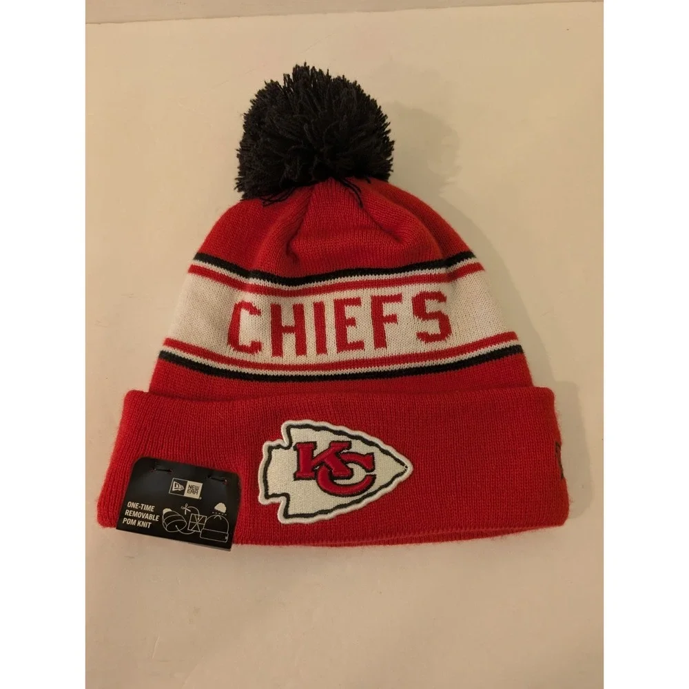 Kansas City Chiefs New Era On Field Beanie Pom Cuffed Knit Hat Cap Fleece Lined